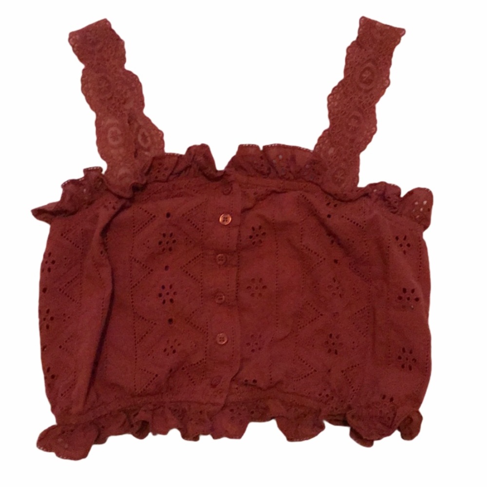 New! Boho eyelet crop top in rust - Picture 10 of 13